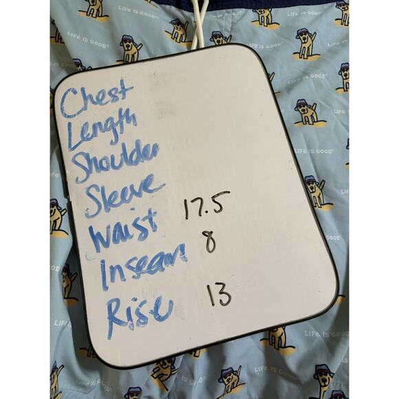 Life Is Good Mens L Board Shorts All Over Dog Pattern Back Pocket Light Blue - Picture 8 of 8